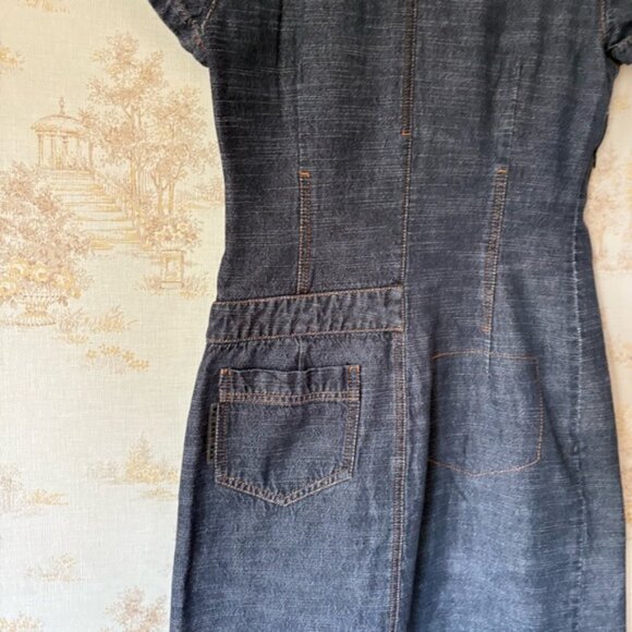 Vintage Y2K Cop Copine denim short sleeve cargo dress dark wash streetwear M - Picture 8 of 9